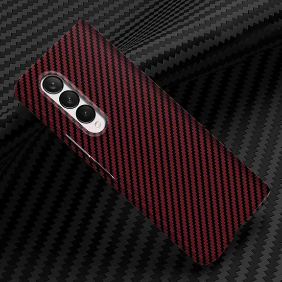 for Samsung Galaxy Z Fold 3 Phone Case,Slim Hard PC + Soft TPU Anti-Scratch Shock Absorption Carbon Fibre Durable Protective Case Wireless Charing Cover for Samsung Galaxy Z Fold 3, Winered