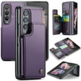 thumbnail image 1 of for Samsung Galaxy Z Fold 3 Premium PU Leather Back Case, Multiple Card Slots Design, Double Magnetic Clasp Study Kickstand RFID Blocking Classic Phone Cover for Samsung Galaxy Z Fold 3, Purple, 1 of 8