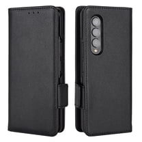 for Samsung Galaxy Z Fold 3 Wallet Case with RFID Blocking Credit Card Holder, Lichee Patterned Luxury PU Leather Folio Flip Kickstand Protective Shockproof Cover Women Men Phone Case,Black