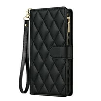 for Samsung Galaxy Z Fold 3 Wallet Phone case with Card Holder,Kickstand RFID Blocking PU Leather Flip Shockproof Phone Cover with Hand Strap Zipper Credit Card Holder Slots for Women Men,Black