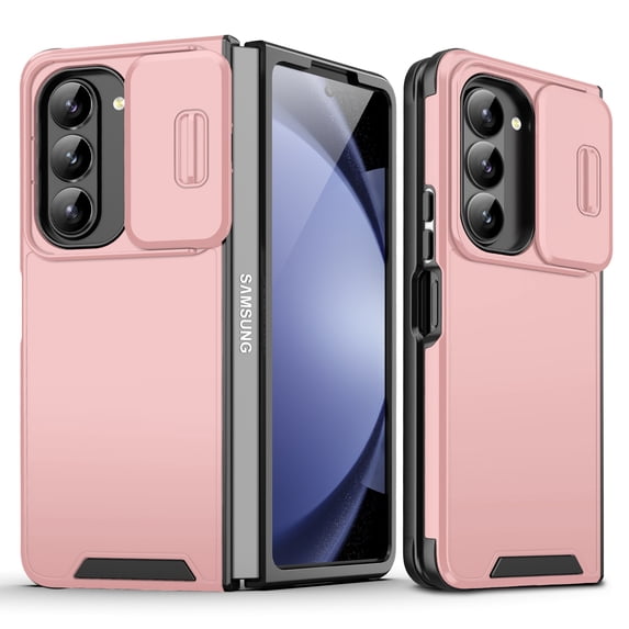 for Samsung Galaxy Z Fold 4 2-in-1 Phone Case, with Sliding Camera Lens Cover Military Grade Non-Slip Anti-fall Shockproof Heavy Duty Non-slip Protective Phone Case Cover,Pink