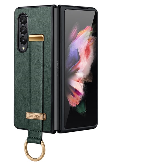 for Samsung Galaxy Z Fold 4 5G Case, Premium PU Leather Wristband Portable Case, Durable Minimalist Ultra Thin Slim Cover Protective Phone Case Compatible with Galaxy Z Fold 4 2022, Darkgreen