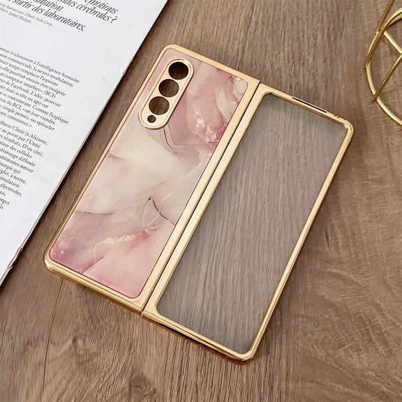for Samsung Galaxy Z Fold 4 7.6" 2022 Lightweight Marble Folding Case, Premium Hard PC Anti-Drop & Shockproof Protective Case for Samsung Z Fold 4 Ladies Girls Women, Pink