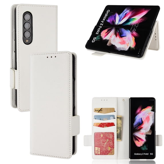 for Samsung Galaxy Z Fold 4 Case, Classic Design PU Leather Wallet Magnetic Closure Flip Case with Kickstand Card Holder Slot Shockproof Protective Cover for Samsung Galaxy Z Fold 4 5G - White