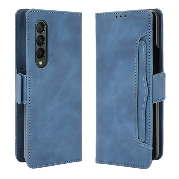for Samsung Galaxy Z Fold 4 Case, Galaxy Z Fold 4 Wallet Case PU Leather Card Slot & Cash Side Pocket Shockproof Flip Phone Cover Compatible with Z Fold 4 5G (2022) , Blue