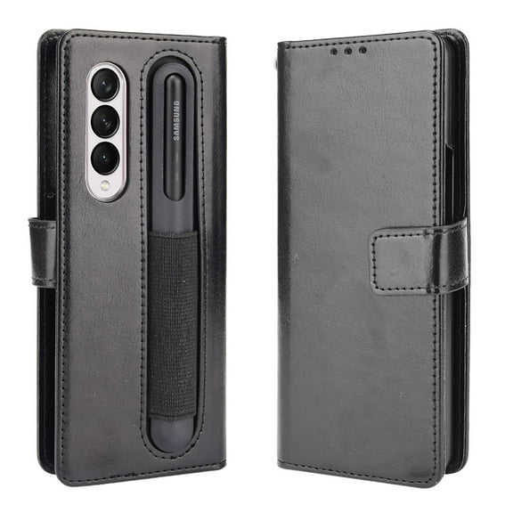 for Samsung Galaxy Z Fold 4 Case, Galaxy Z Fold 4 Wallet Case with S Pen Holder Card Holder Kickstand Magnetic PU Leather Flip Case Wallet for Samsung Galaxy Z Fold 4 5G, Black