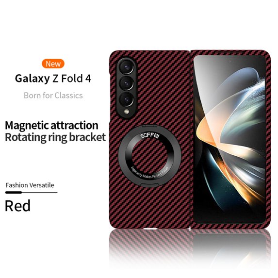 For Samsung Galaxy Z Fold 4 Case with Kickstand, Built-in 360° Magnetic Ring Holder for Women Men Slim Shockproof Protective Phone Case for Galaxy Z Fold 4,Heavy Duty,Winered
