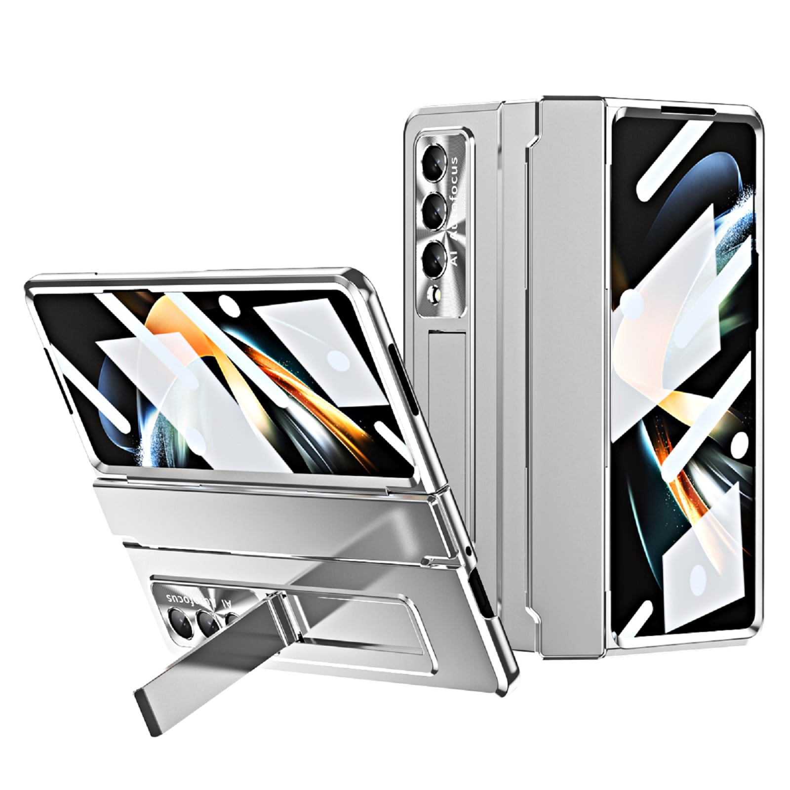 for Samsung Galaxy Z Fold 4 Case Magnetic Hinge Protection Built-in S Pen Holder with Front Glass Kickstand All-Inclusive PC Shockproof Case Wireless Charging for Samsung Z Fold 4 5G 2022, Silver