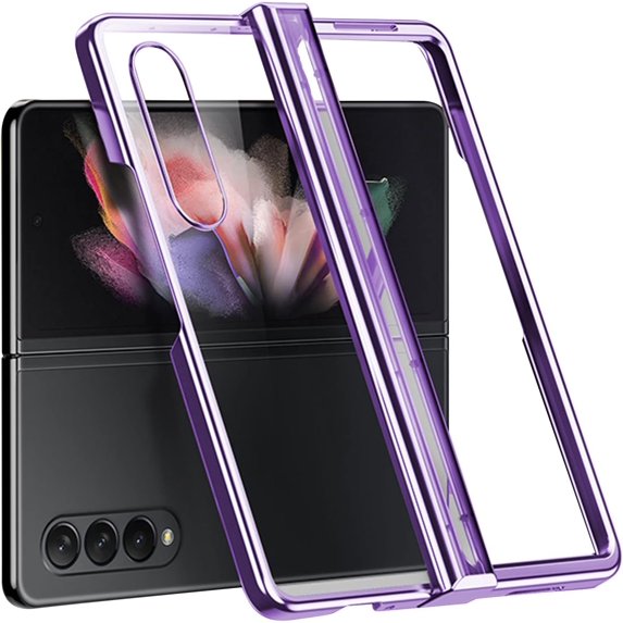 for Samsung Galaxy Z Fold 4 Case Plating Frame Electroplate Clear Luxury Elegant Case Camera Protector Soft TPU Shockproof Protective 3 PCS Anti-Skid Galaxy Z Fold 4 Case -Purple