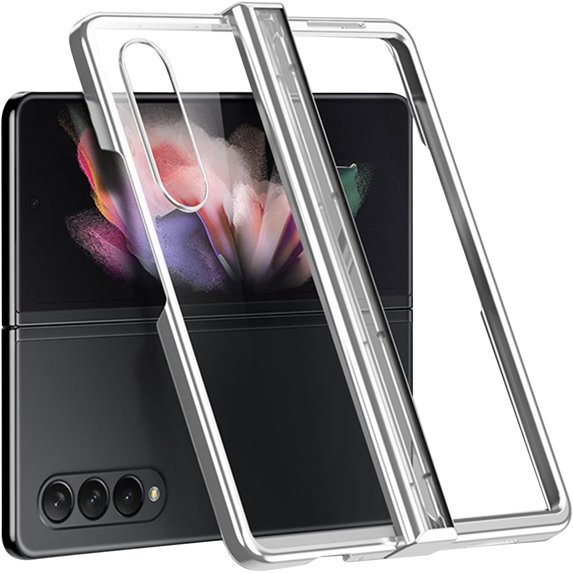 for Samsung Galaxy Z Fold 4 Case Plating Frame Electroplate Clear Luxury Elegant Case Camera Protector Soft TPU Shockproof Protective 3 PCS Anti-Skid Galaxy Z Fold 4 Case -Silver