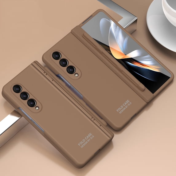 for Samsung Galaxy Z Fold 4 Case, with S Pen Holder & S Pen & Hinge Protection & Built-in Screen Protector Full Body Slim PC Protective Phone Case Cover for Samsung Galaxy Z Fold 4 2023 - Coffee