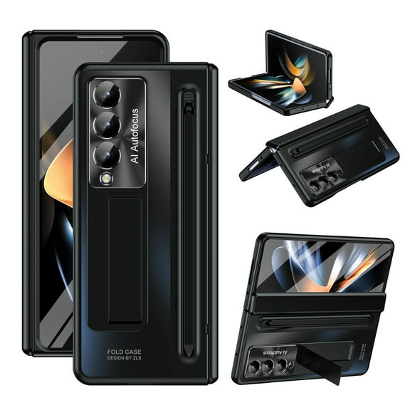 for Samsung Galaxy Z Fold 4 Case with S Pen Holder and Stylus, Magnetic Hinge Protection Case with Screen Protector Lens Protection Built-in Stand Case for Samsung Galaxy Z Fold 4 5G, Black