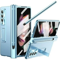 For Samsung Galaxy Z Fold 4 Case with S Pen & Pen Holder, [Hinge Protection] [Built-in Screen Protector] [Kickstand Feature] All-inclusive Slim PC Phone Case Cover for Z Fold 4 2022 - Blue,Pink
