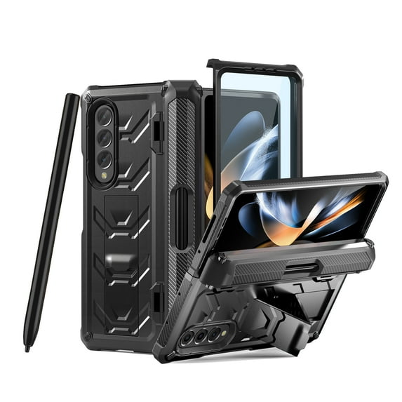 Samsung Galaxy Z Fold 4 Case with Stylus, Dteck Full Body Dual Layer Rugged Case with Built-in Screen Protector & Hinge Protection & Kickstand & S Pen Slot for Samsung Galaxy Z Fold4 5G,Black