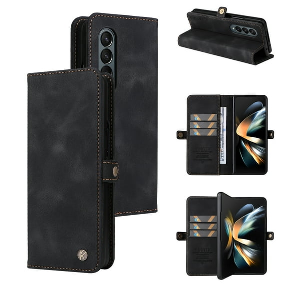 for Samsung Galaxy Z Fold 4 Case Wallet with Card Holder, Premium Leather Galaxy Z Fold 4 Card Case for Women Men Protective Retro Slim Phone Case for Samsung Galaxy Z Fold 4 5G 2022 - Black