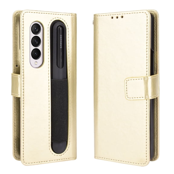for Samsung Galaxy Z Fold 4 Case, Galaxy Z Fold 4 Wallet Case with S Pen Holder Card Holder Kickstand Magnetic PU Leather Flip Case Wallet for Samsung Galaxy Z Fold 4 5G, Gold