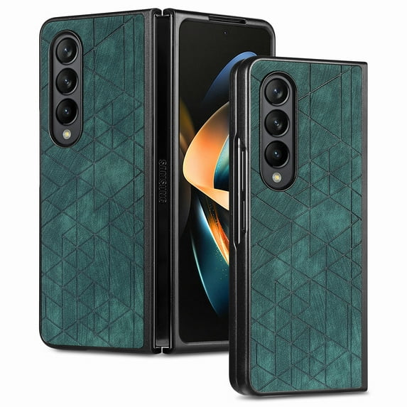 for Samsung Galaxy Z Fold 4, Classic Business PU Leather + PC Embossed Shockproof Protective Folding Case Anti-drop Classic Phone Cover for Samsung Galaxy Z Fold 4 - Green