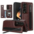 thumbnail image 1 of for Samsung Galaxy Z Fold 4 Folding Case, Classic Thin Slim Cover with S Pen Holder Card Holder Protective Magnetic Closure Kickstand Women Girls Case for Samsung Galaxy Z Fold 4 - Brown, 1 of 10