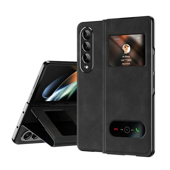 for Samsung Galaxy Z Fold 4 PU Leather Magnetic Folding Case, Skin Friendly Kickstand Slim Fit Shockproof Protective Phone Case Cover for Samsung Galaxy Z Fold 4 - Black2