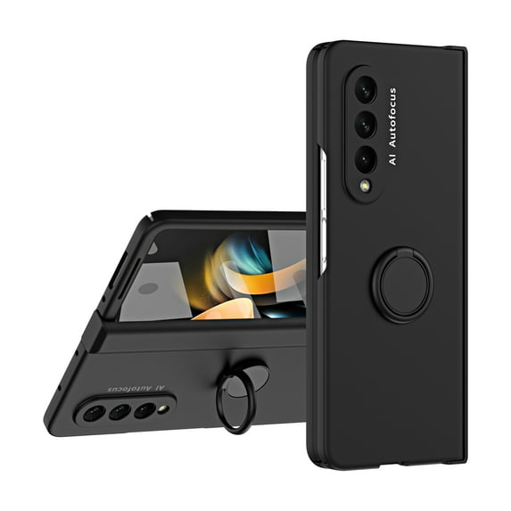 for Samsung Galaxy Z Fold 4 with Ring Holder Case, Luxury Slim Hard PC Matte Phone case with Hinge Protection, Lightweight Slim Protective Kickstand Case for Samsung Galaxy Z Fold 4 5G, Black