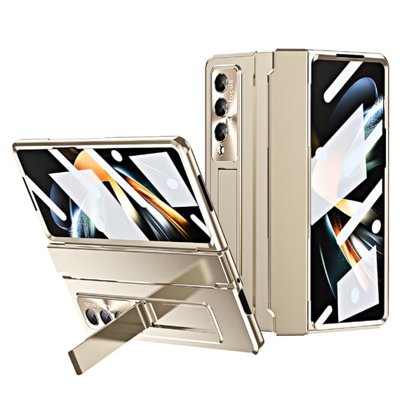 for Samsung Galaxy Z Fold 4 Rugged Case, All-Inclusive Magnetic Hinge Protection for Galaxy Z Fold 4 Case with Built-in Screen Protector & S Pen Holder & Hidden Kickstand, Gold