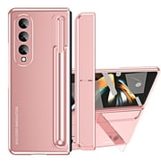 for Samsung Galaxy Z Fold 4 Rugged Case, All-Inclusive Magnetic Hinge Protection for Galaxy Z Fold 4 Case with Built-in Screen Protector & S Pen Holder & Hidden Kickstand & Stylus, Rosegold