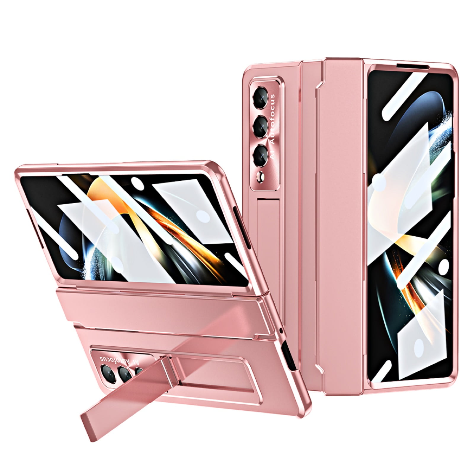 for Samsung Galaxy Z Fold 4 Rugged Case, All-Inclusive Magnetic Hinge Protection for Galaxy Z Fold 4 Case with Built-in Screen Protector & S Pen Holder & Hidden Kickstand, Rosegold