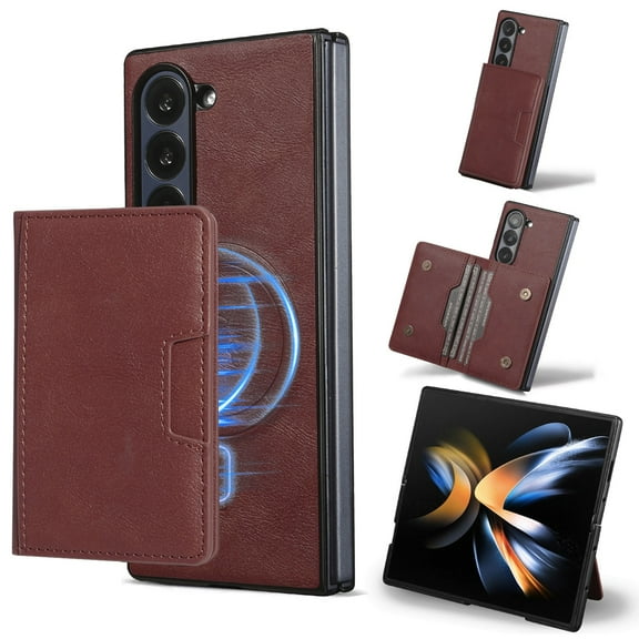 for Samsung Galaxy Z Fold 4 Wallet Case, 2-in-1 Detachable Back Magnetic Cover & PU Leather Wallet Phone Case, with Folio Card Holders, Wireless Charging Case for Samsung Galaxy Z Fold 4, Winered