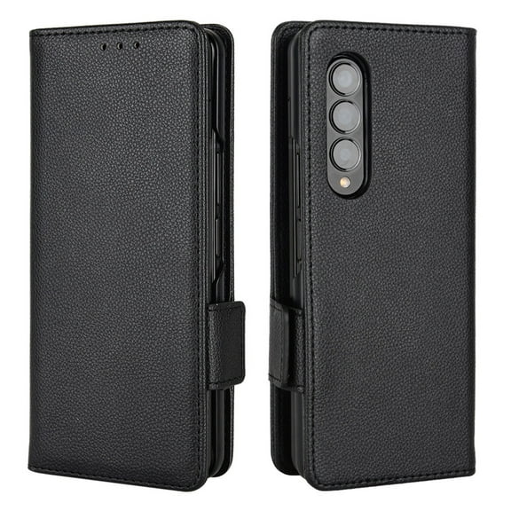 for Samsung Galaxy Z Fold 4 Wallet Case with RFID Blocking Credit Card Holder, Lichee Patterned Luxury PU Leather Folio Flip Kickstand Protective Shockproof Cover Women Men Phone Case,Black