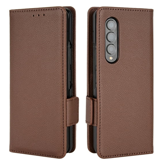 for Samsung Galaxy Z Fold 4 Wallet Case with RFID Blocking Credit Card Holder, Lichee Patterned Luxury PU Leather Folio Flip Kickstand Protective Shockproof Cover Women Men Phone Case,Brown