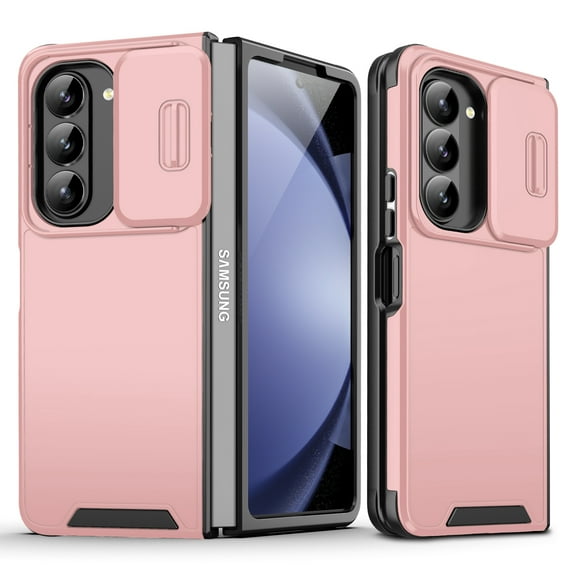 for Samsung Galaxy Z Fold 5 2-in-1 Phone Case, with Sliding Camera Lens Cover Military Grade Non-Slip Anti-fall Shockproof Heavy Duty Non-slip Protective Phone Case Cover,Pink