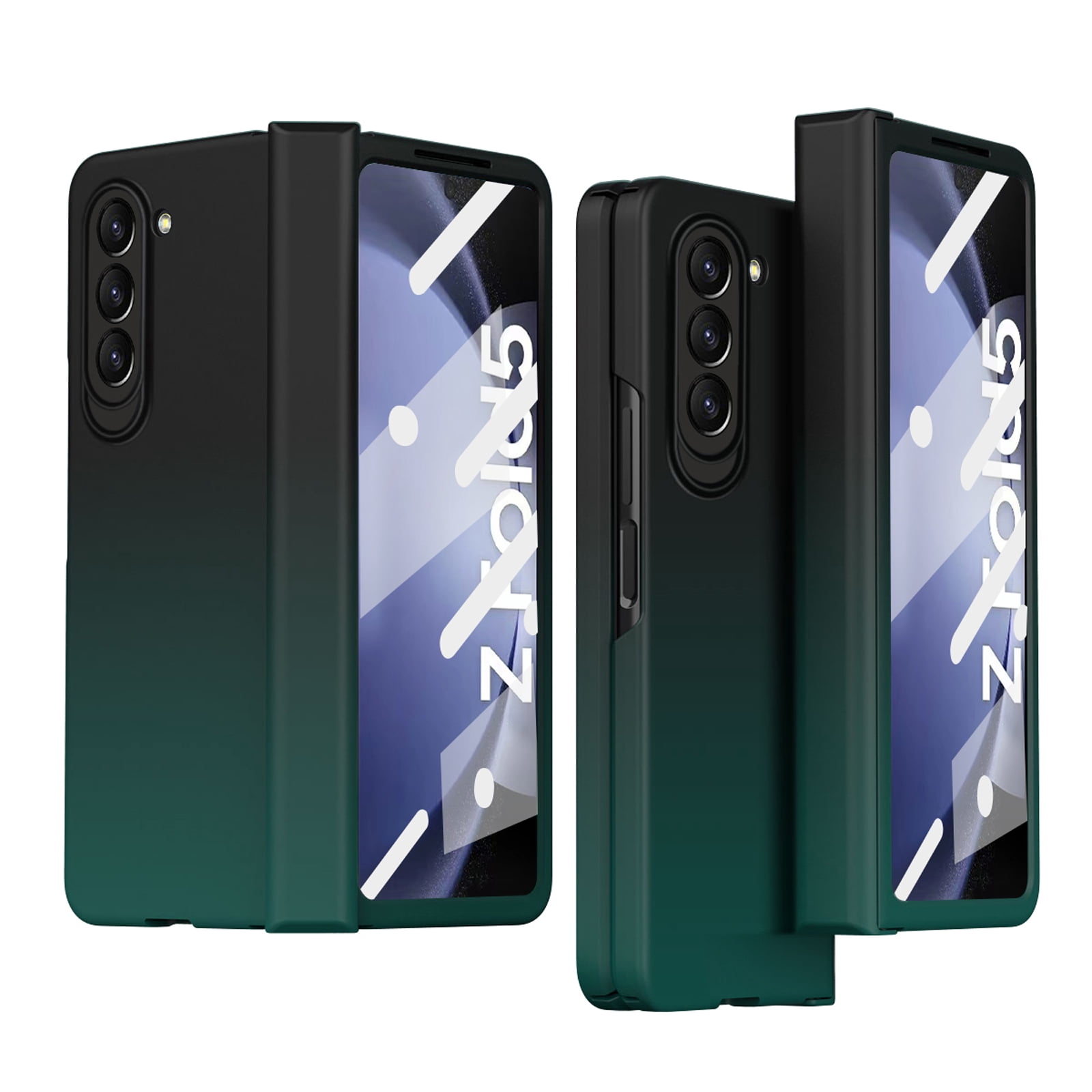 for Samsung Galaxy Z Fold 5 5G 2023 Case, Luxury Gradient Tempered Glass Drop Protection Matte Shockproof Hybrid Folding Flip Phone Case Cover for Samsung Galaxy Z Fold 5 5G 7.6 inch, lack + Green