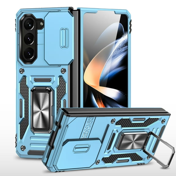 for Samsung Galaxy Z Fold 5 5G Case with Kickstand, [Military Grade] Built-in 360° Rotate Ring Kickstand Magnetic Protection Cover Case for Samsung Galaxy Z Fold 5 5G 2023, Lightblue