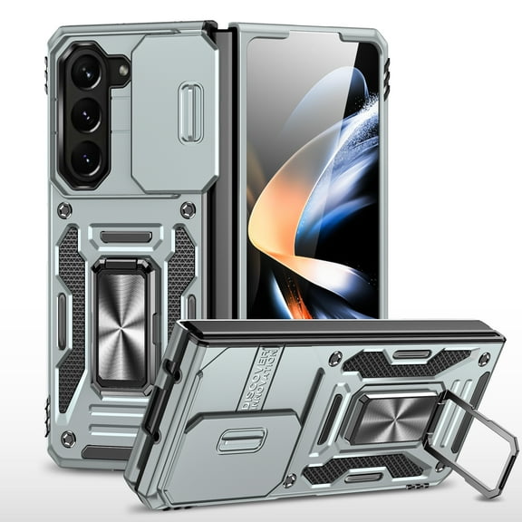 for Samsung Galaxy Z Fold 5 5G Case with Kickstand, [Military Grade] Built-in 360° Rotate Ring Kickstand Magnetic Protection Cover Case for Samsung Galaxy Z Fold 5 5G 2023, Gray