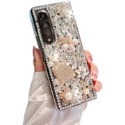 for Samsung Galaxy Z Fold 5 5G Case,Luxury Bling Diamond Rhinestone Gemstone 3D Perfume Bottle and Flower Gemstone Soft TPU Back Cover Case for Women Girls with Galaxy Z Fold 5 2023
