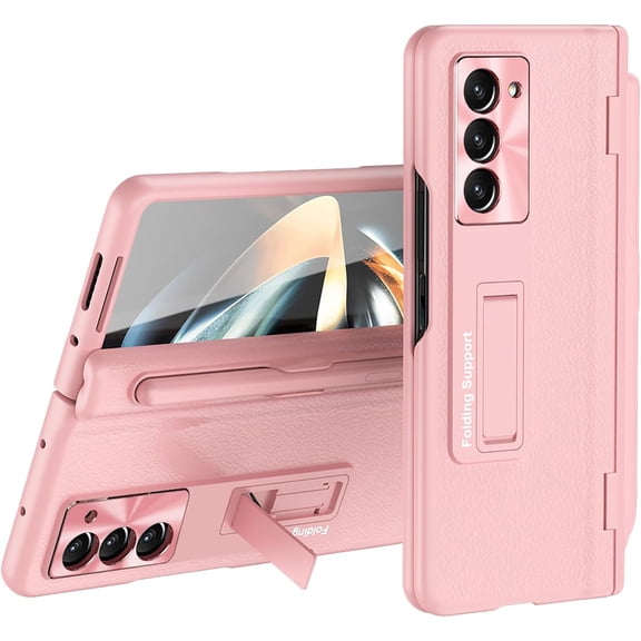 for Samsung Galaxy Z Fold 5 5G Case with Screen Protector, S Pen Slot & Stylus Hinge Design Fine Leather Protective Phone Case with Kickstand Casefor Galaxy Z Fold5, Rose God