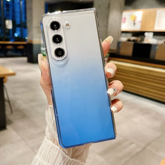 for Samsung Galaxy Z Fold 5 5G Clear Case Hybrid Crystal Gradient Color Design Shockproof Soft TPU Bumper Hard PC Back Slim Wireless Charging Protective Phone Cover - Blue