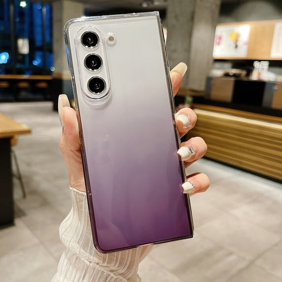 for Samsung Galaxy Z Fold 5 5G Clear Case Hybrid Crystal Gradient Color Design Shockproof Soft TPU Bumper Hard PC Back Slim Wireless Charging Protective Phone Cover - Darkpurple