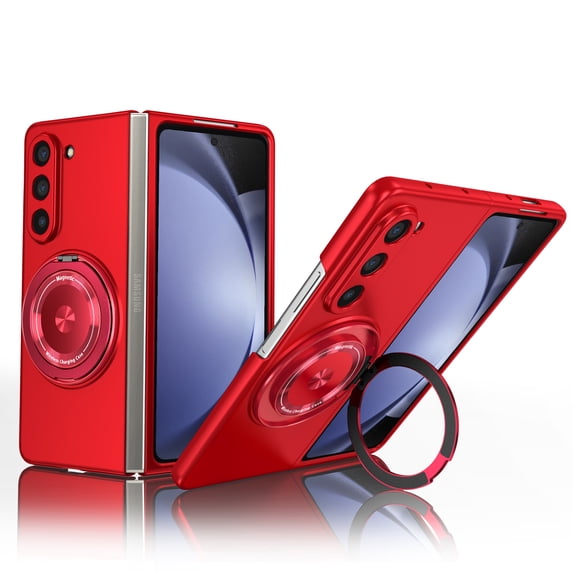 for Samsung Galaxy Z Fold 5 5G Folding Case, Magnetic 360 Rotating Ring Kickstand Frosted Hard PC Folding Case with Wireless Charging Compatibility for Samsung Galaxy Z Fold 5 5G, Red