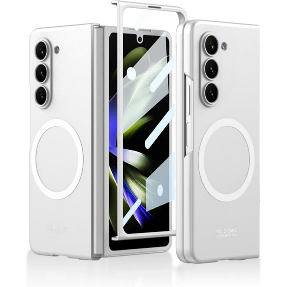 for Samsung Galaxy Z Fold 5 Case Full Body Cover Protection with Built-in Screen Protector, Compatible with MagSafe Slim Phone Case for Samsung Galaxy Z Fold 5, Silvery