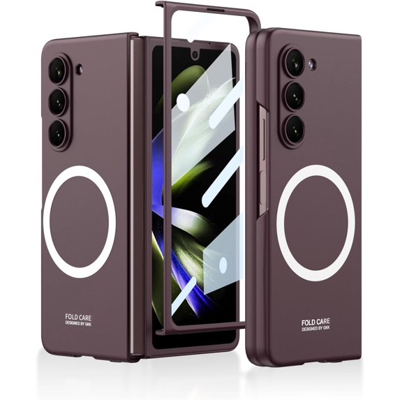 for Samsung Galaxy Z Fold 5 Case Full Body Cover Protection with Built-in Screen Protector, Compatible with MagSafe Slim Phone Case for Samsung Galaxy Z Fold 5, Wine Red