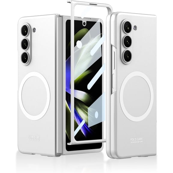 for Samsung Galaxy Z Fold 5 Case Full Body Cover Protection with Built-in Screen Protector, Compatible with MagSafe Slim Phone Case for Samsung Galaxy Z Fold 5, Silvery