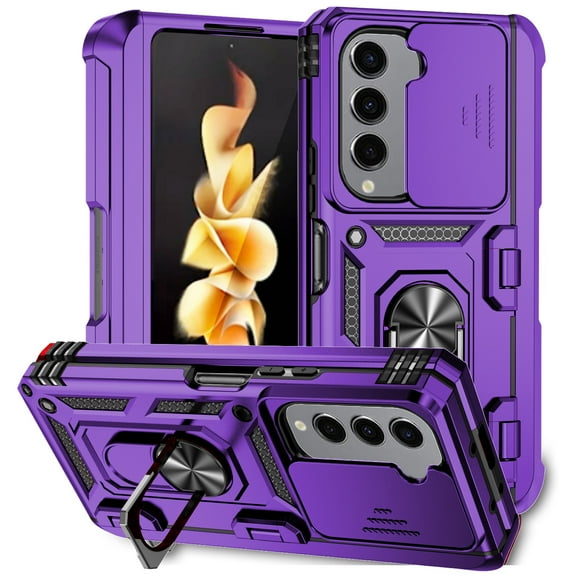for Samsung Galaxy Z Fold 5 Case Heavy Duty Military Grade Protection,Camera Lens Slide Protection & 360°Rotate Magnetic Car Mount Holder Kickstand Rugged Shockproof Drop Hard Shell,Purple