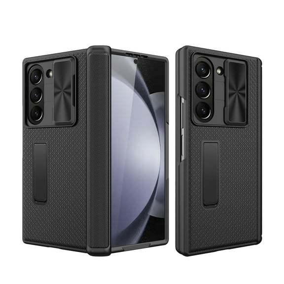 for Samsung Galaxy Z Fold 5 Case with Kickstand & Sliding Camera Cover & Hinge Protection & Built-in Screen Protector, Shockproof Rugged Protective Stand Case for Samsung Galaxy Z Fold 5, Black