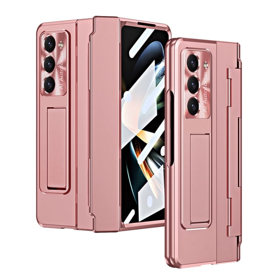 for Samsung Galaxy Z Fold 5 Case Magnetic Hinge Protection Built-in S Pen Holder with Front Glass Kickstand All-Inclusive PC Shockproof Case Wireless Charging for Samsung Z Fold 5 5G, Rosegold
