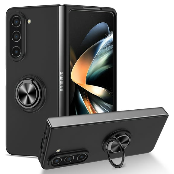 for Samsung Galaxy Z Fold 5 Case, Phone Case Samsung Z Fold 5 5G, Slim Kickstand with 360 Rotating Ring Holder Shockproof Protetive Girls Women PC Cover for Galaxy Z Fold 5 2023, Black