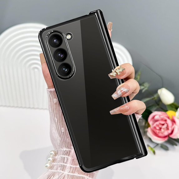 for Samsung Galaxy Z Fold 5 Case Plating Frame Electroplate Clear Luxury Elegant Case Camera Protector Soft TPU Shockproof Protective 3 PCS Anti-Skid Galaxy Z Fold 5 Case -Black