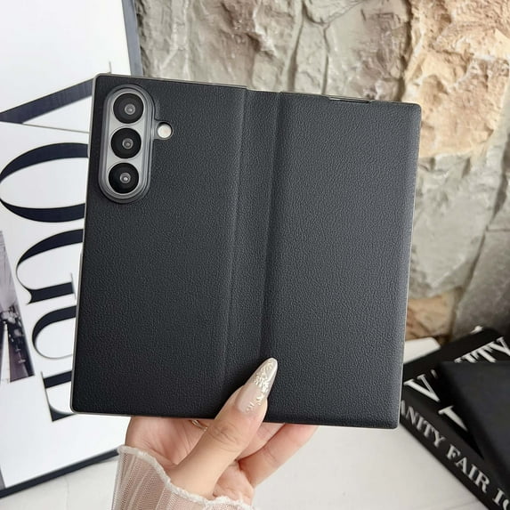 for Samsung Galaxy Z Fold 5 Case, Premium PU Leather Shockproof Protective Cover, Ultra Slim Business Style Phone Case, Lightweight Anti-Scratch Back Cover for Men and Women, Black
