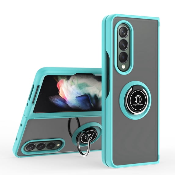 for Samsung Galaxy Z Fold 5 Case, Protective Matte Back Case Magnetic For Car Mount with 360° Rotatable Ring Holder Kickstand Shockproof Protective Cover For Samsung Galaxy Z Fold 5, Blue