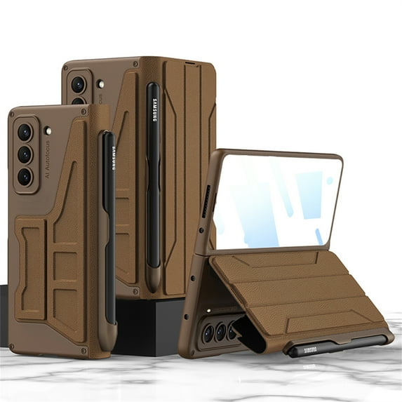 for Samsung Galaxy Z Fold 5 Case with S Pen Holder Removable, Z Fold 5 Wallet Case with Hinge Protection, PU Leather Case with Card Slot and Kickstand Function for Samsung Galaxy Z Fold 5, Brown